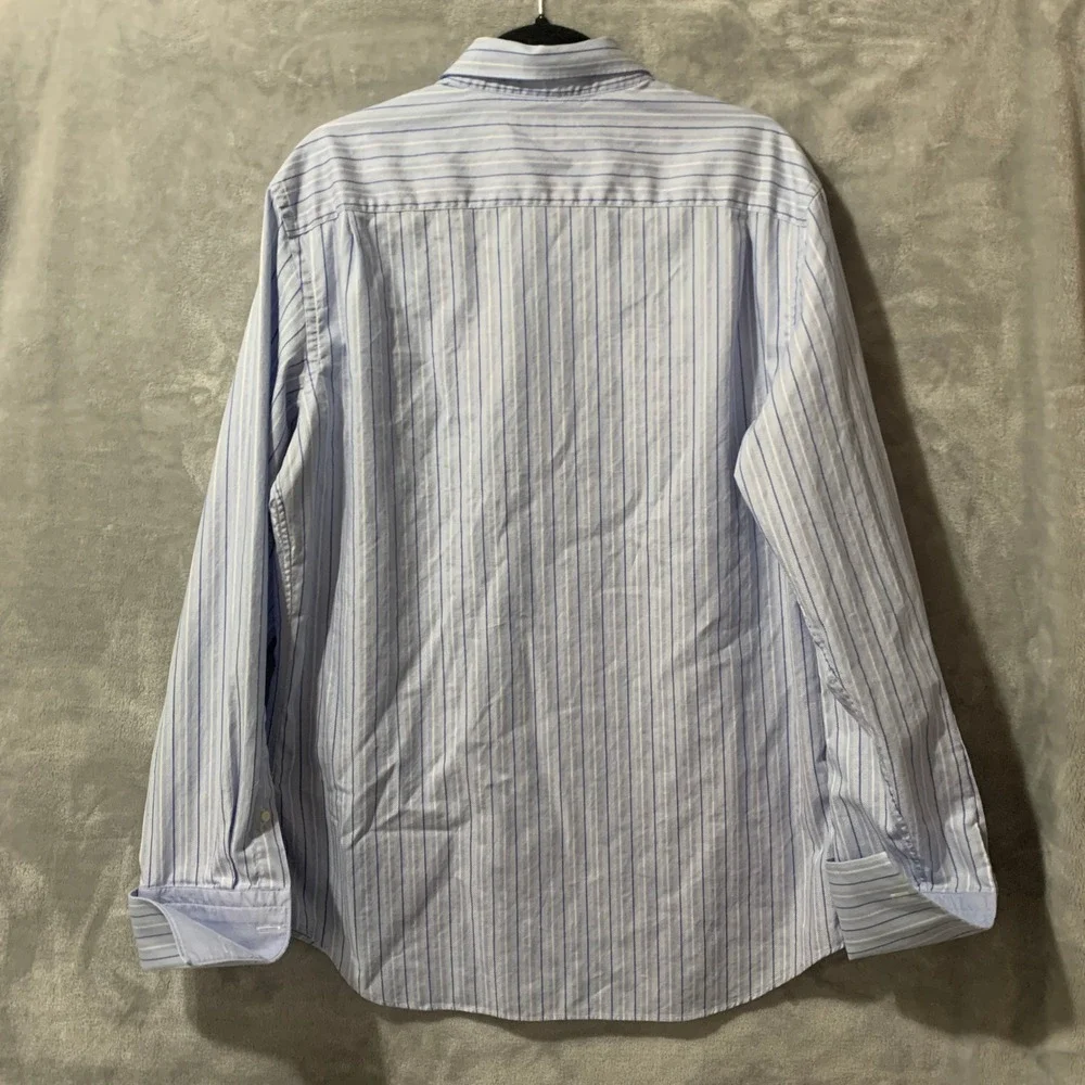 Banana Republic Mens Slim Fit Dress Shirt‎ 16-16.5 L Blue Stripe French Cuffs